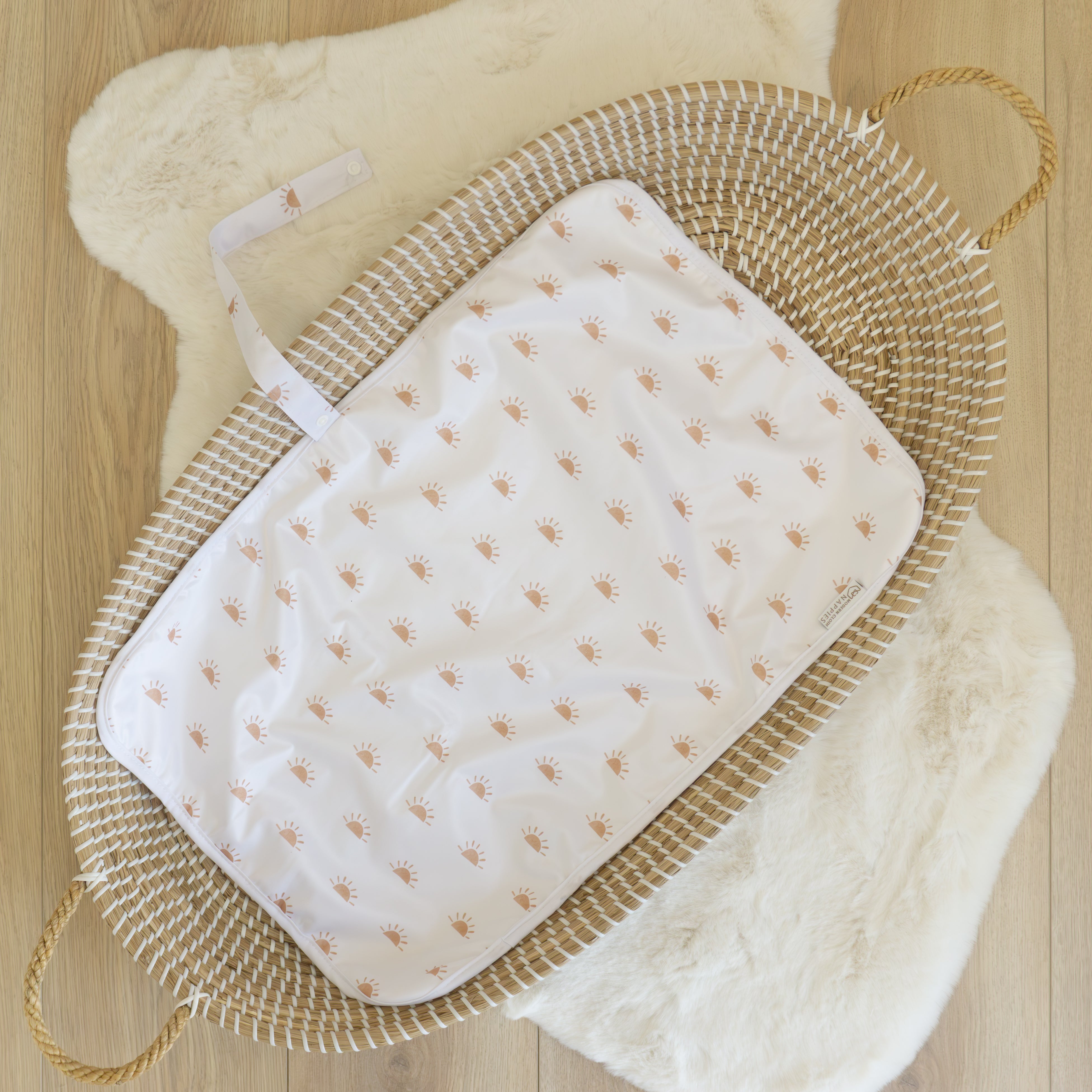 reusable baby changing mat portable / travel - pattern white and tan sun shines - unisex